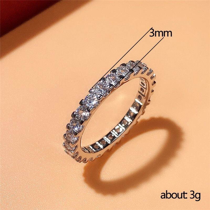 2 Colors Classic Women 14k Gold PLated Sparkling CZ Band Ring Wedding Engagement