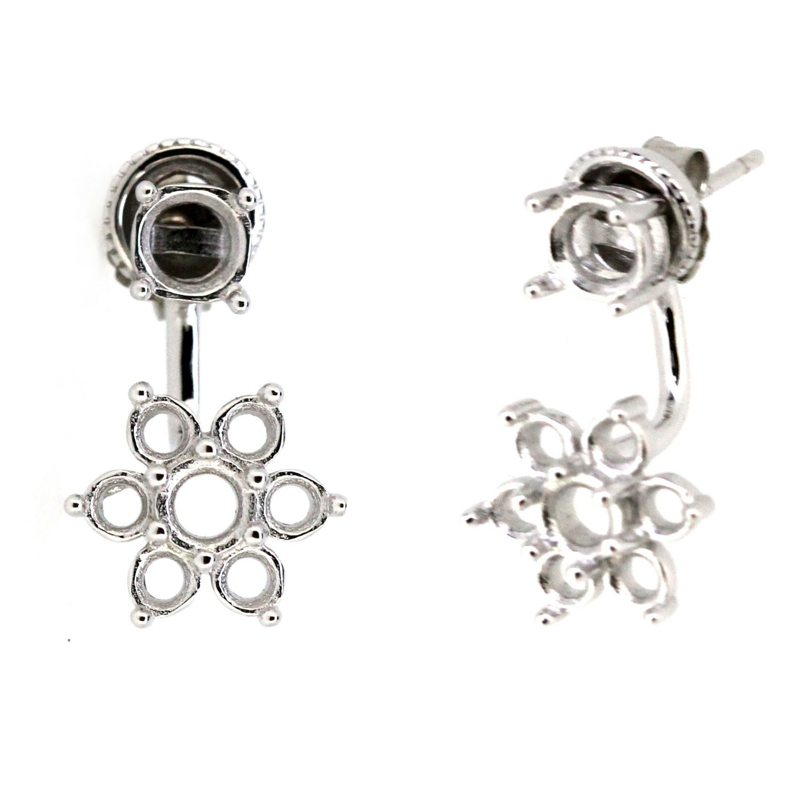Sterling Silver Semi Mount Jacket Earrings Setting Round Rd 5x5mm, 4x4mm, 3x3mm