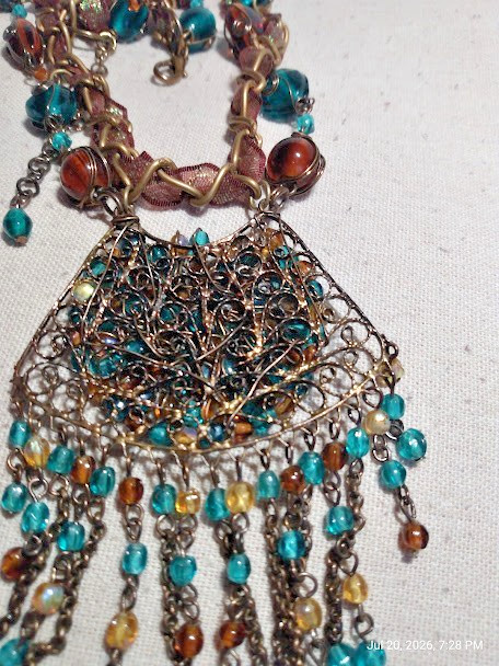 Southwest Style Multi-Color Wire Wrapped Glass Beaded Necklace