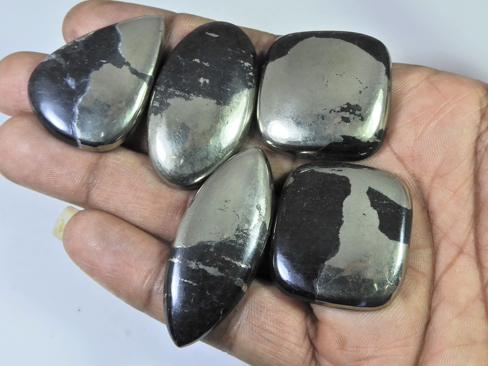 350Cts. Natural Apache Gold Pyrite Mix Cabochon Loose Gemstone 05 Pcs Lot P646