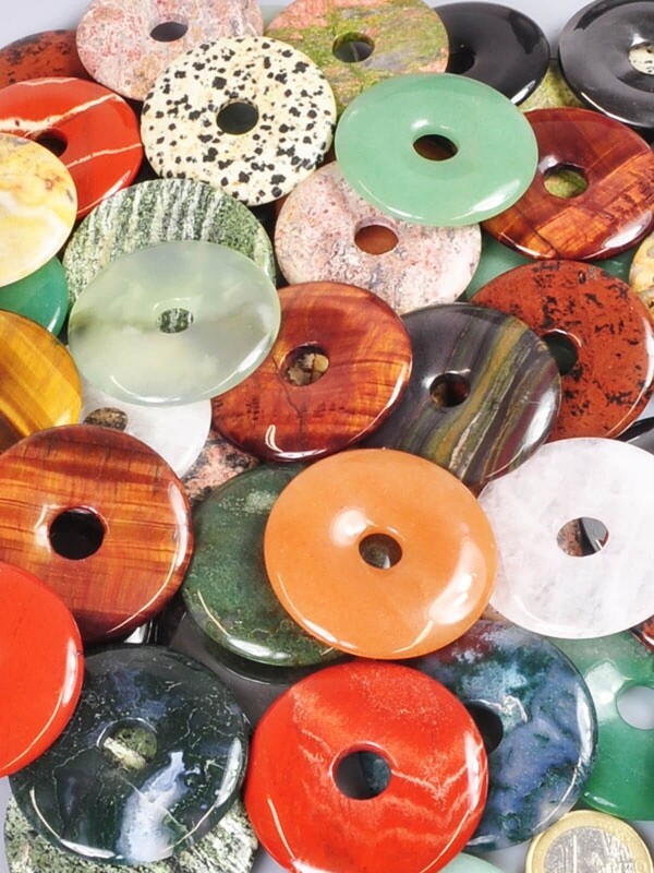 1 x Donut Disc Anhänger Edelstein Echtstein nach Wahl, mit / ohne Lederband
