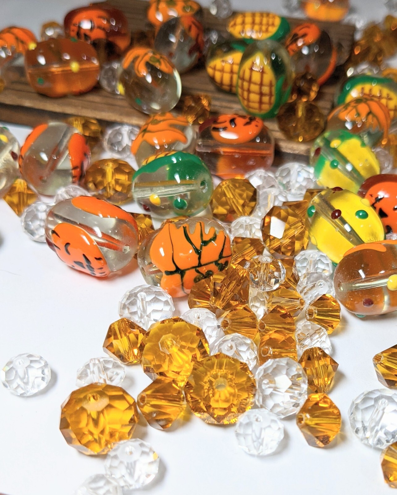 Thanksgiving Beads Fall Beads Glass Beads Pumpkin Corn Maple Leaf DIY 100pc