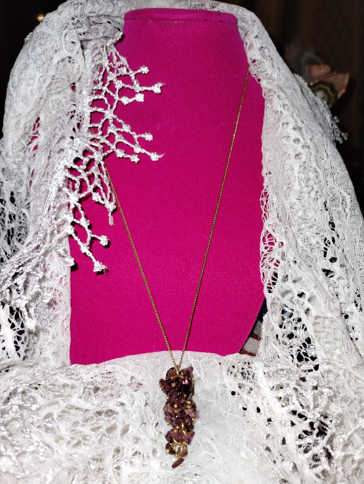VTG1/20 12KT GF Antique”ELKA” Necklace With A Rhodolite Cluster Pendant Beauty:)