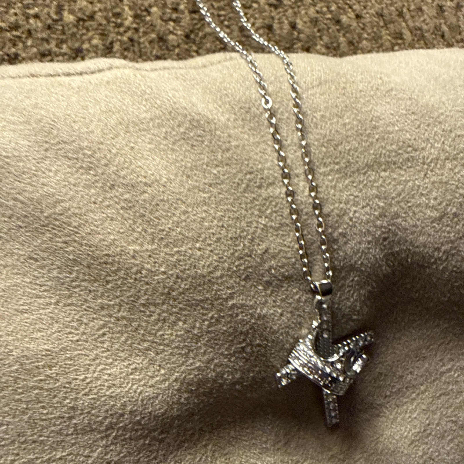 Silver Cross Necklace With Crown Of Thorns In Middle