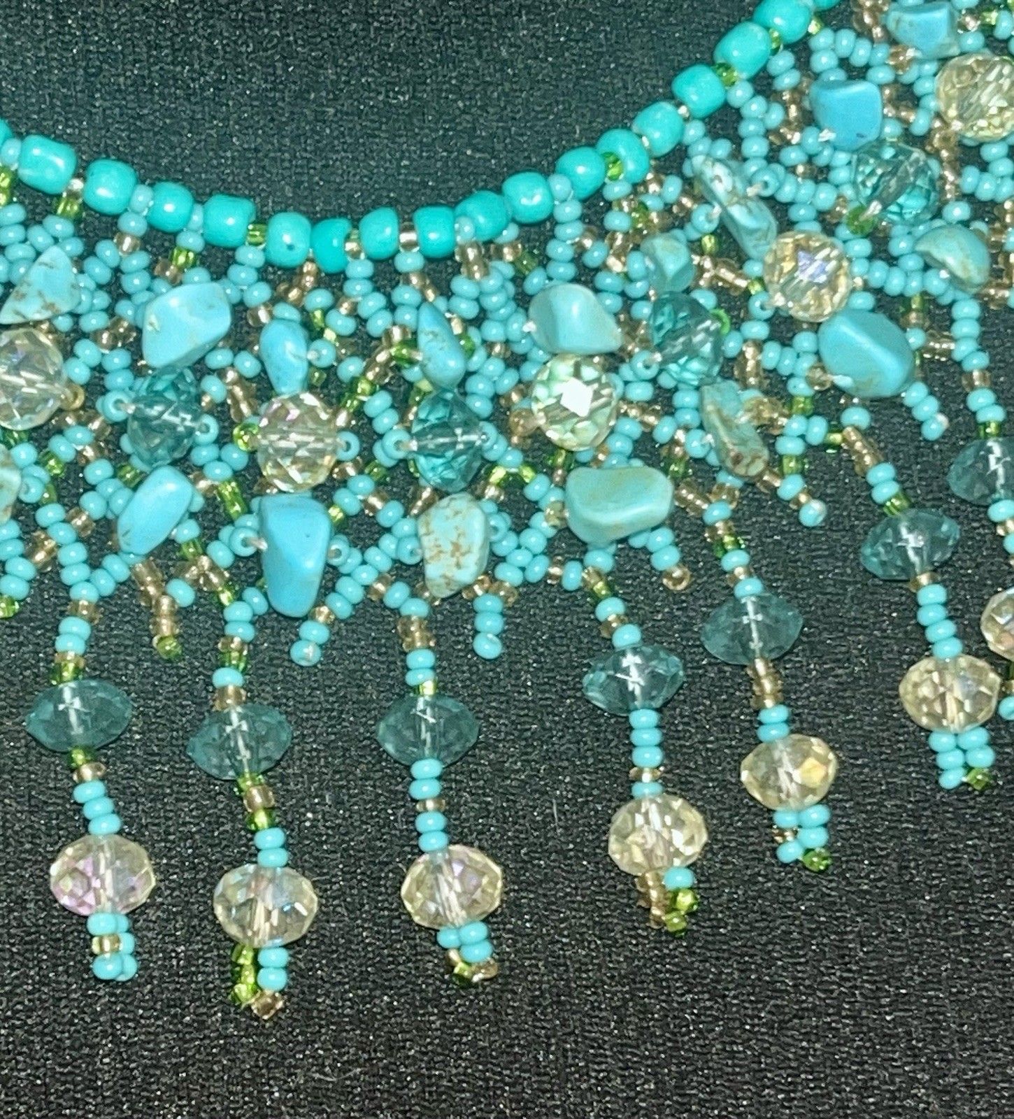 handcrafted artisan jewelry TURQUOISE GLASS BEAD NECKLACE Coral Design