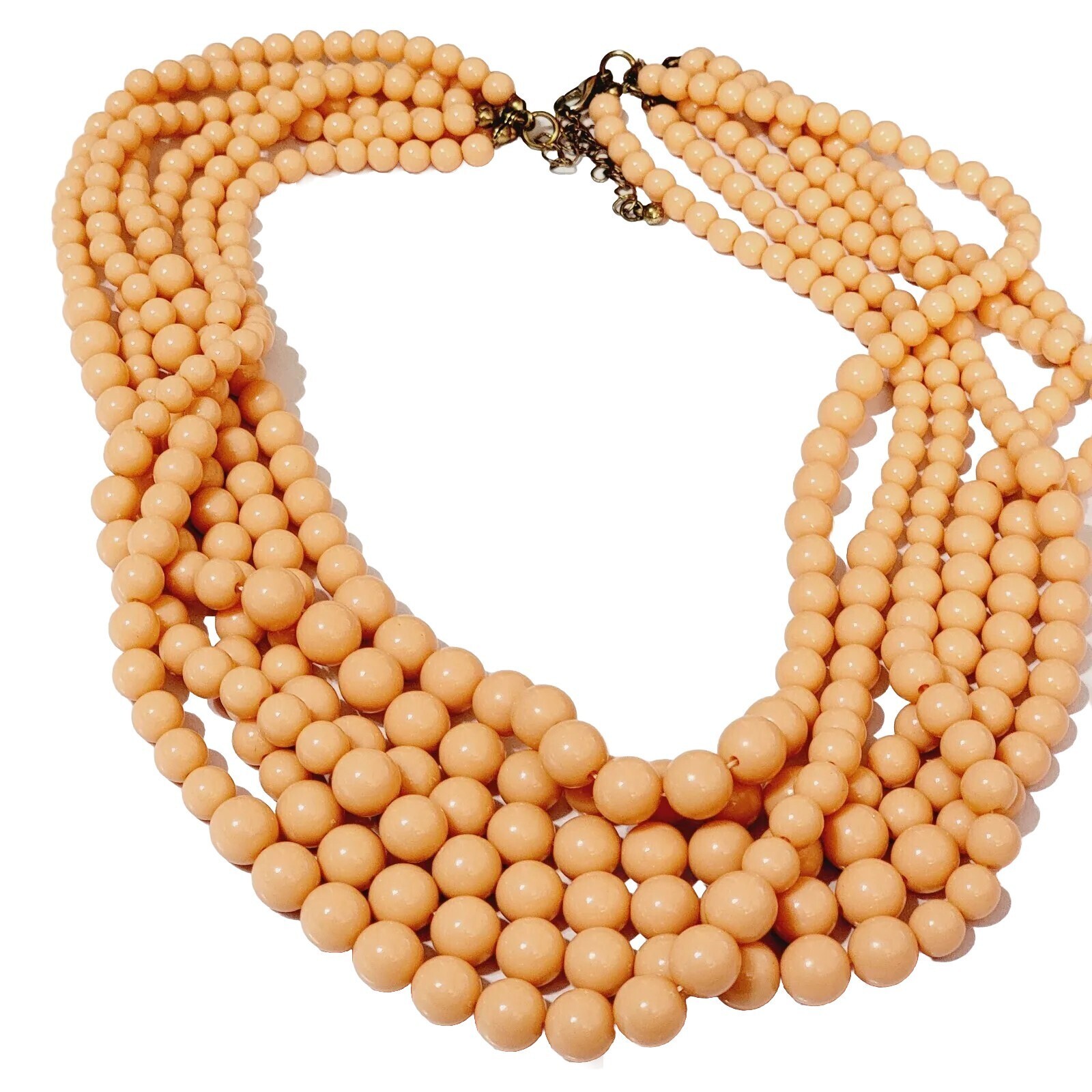 Contemporary Multi-Strand Beaded Necklace, Peach/Pink Statement Jewelry rd02-03