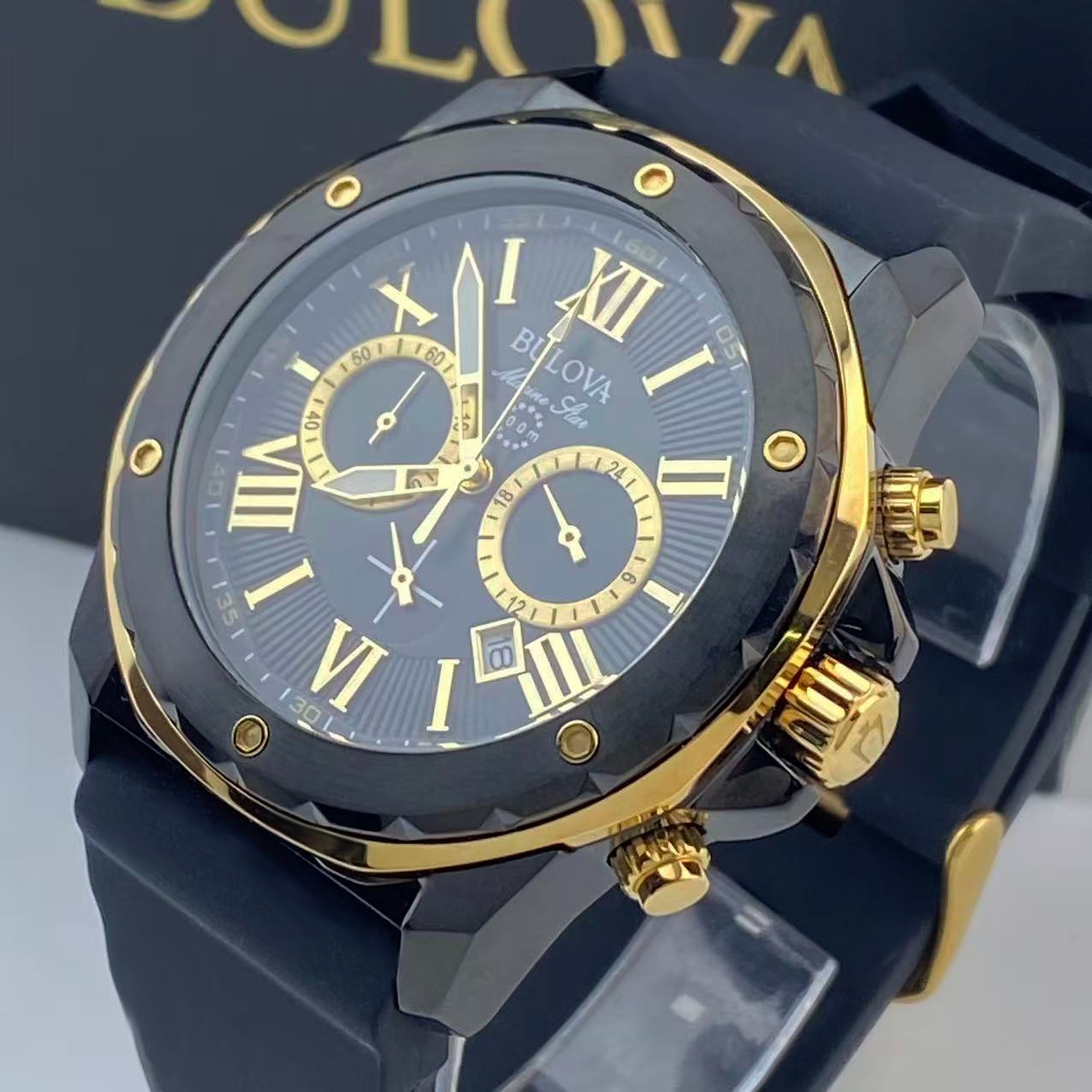 Bulova Marine Star 98B278 44mm Black Dial Men’s Chronograph Quartz Watch