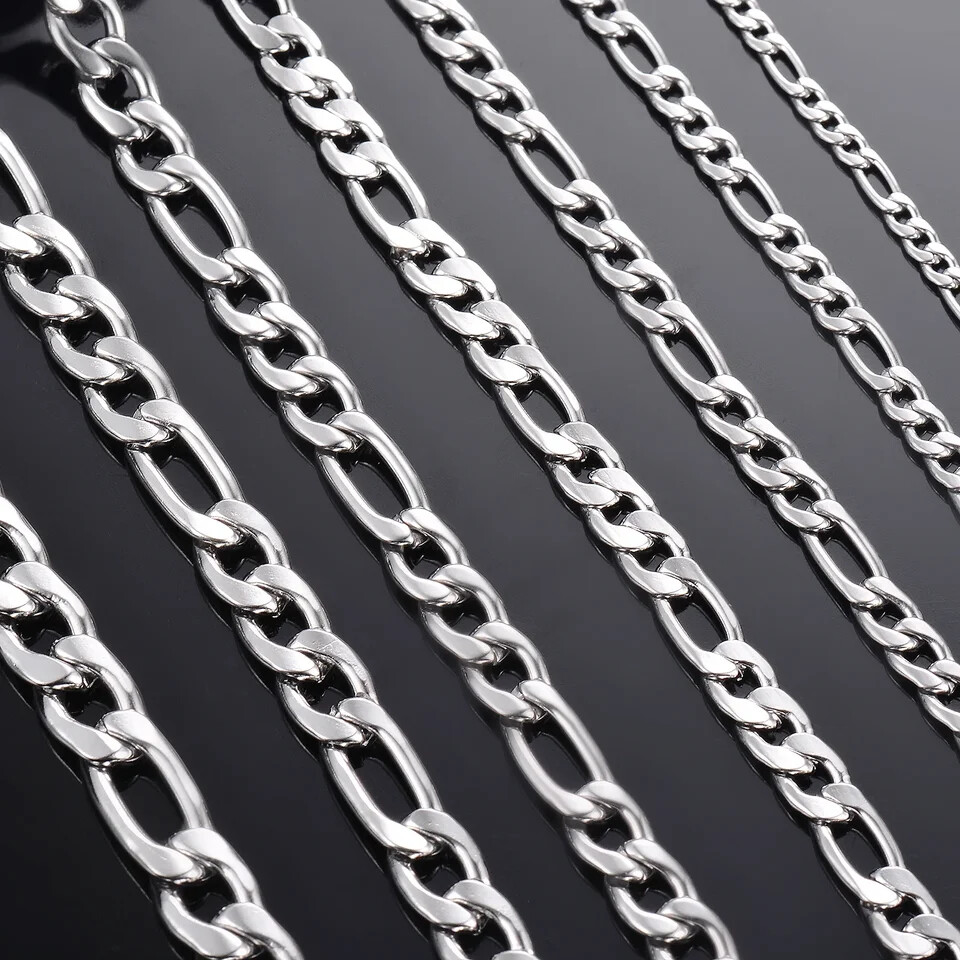 Chain Necklace for Men Women Silver Tone 2mm to 12mm Long Lobster Clasp