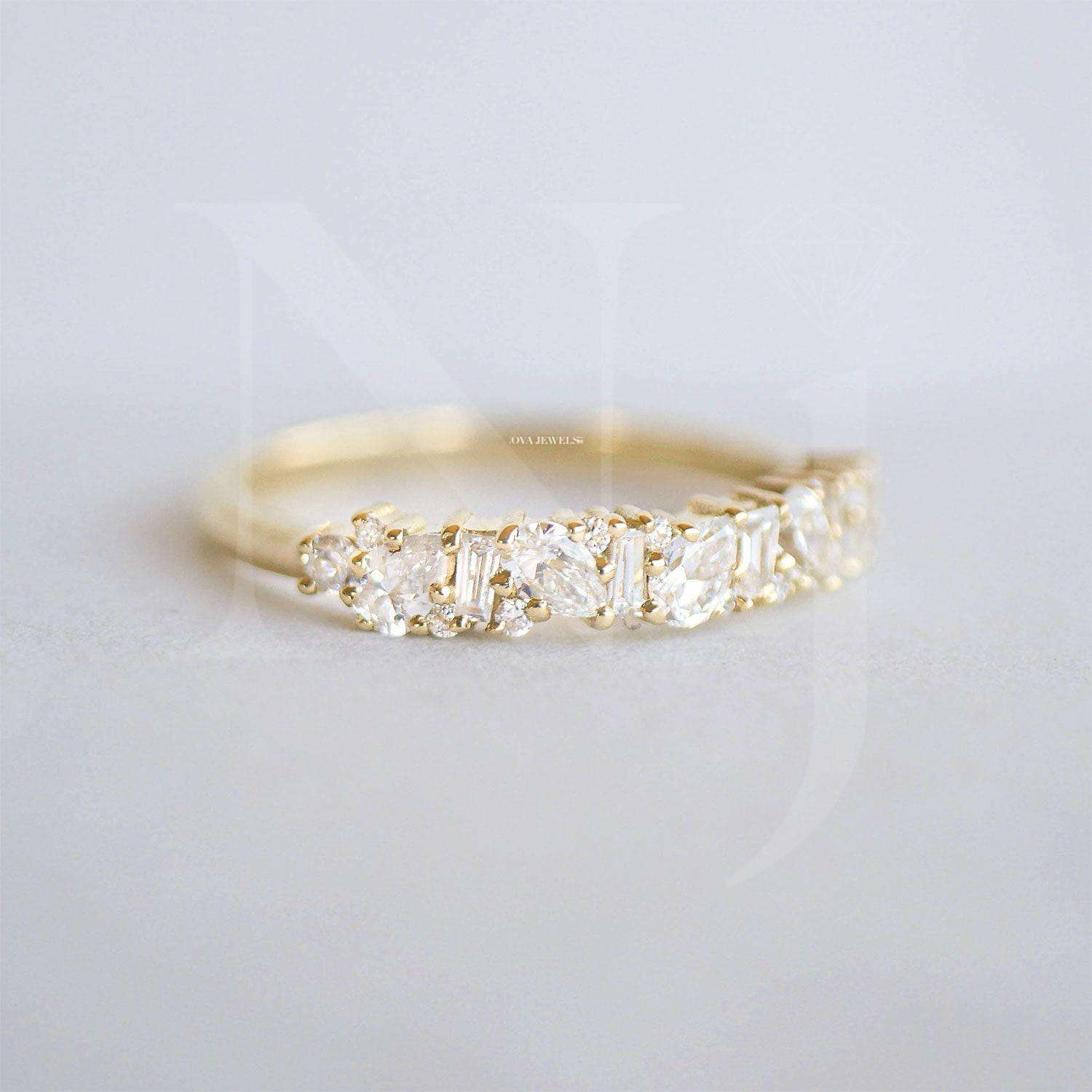 0.49 CT Pear Cut Half Eternity Moissanite Wedding Band 14K Yellow Gold Plated