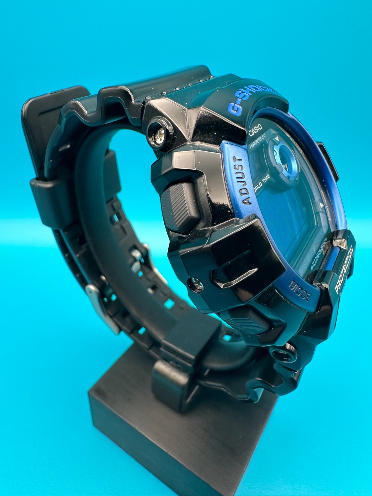 Casio G-Shock G-8900A-1 World Timer Gloss Black Blue Digital Men’s Watch CLEAN