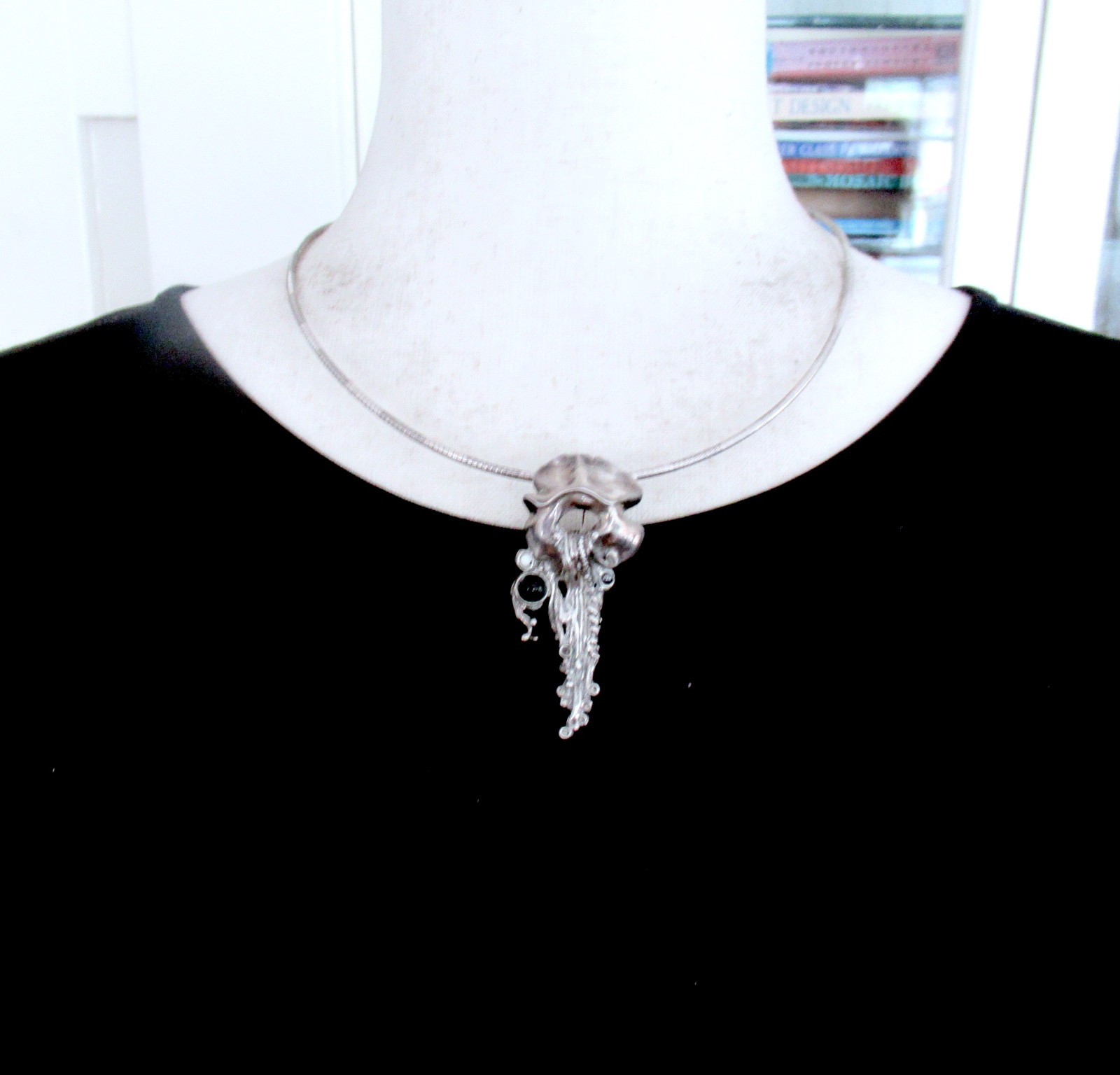 2.44 INCHES STUDIO STERLING BRUTALIST BROOCH w STONES