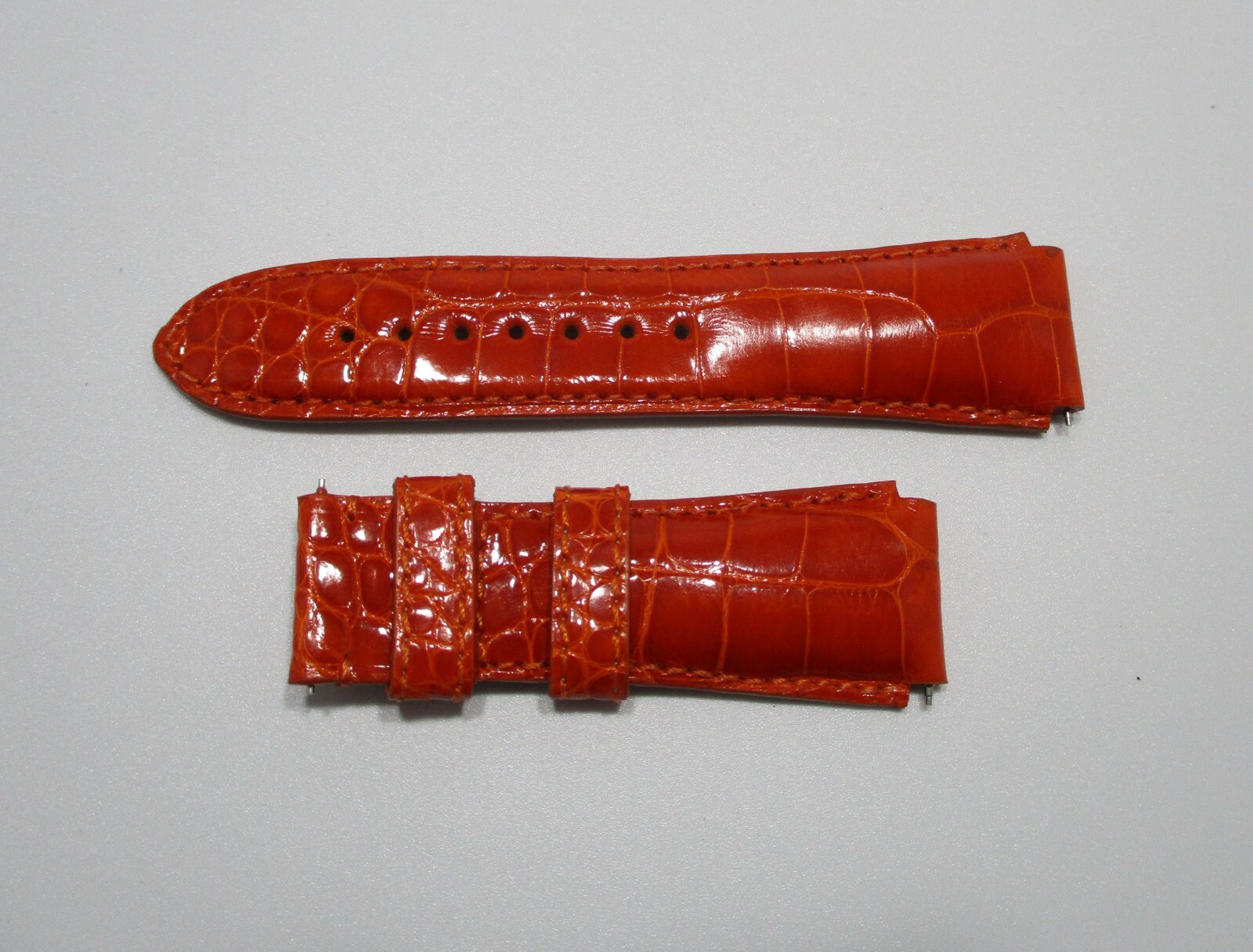 KRIEGER 20mm Orange Alligator Leather Watch Strap Bands 1022S 110mm+70mm w/Pins