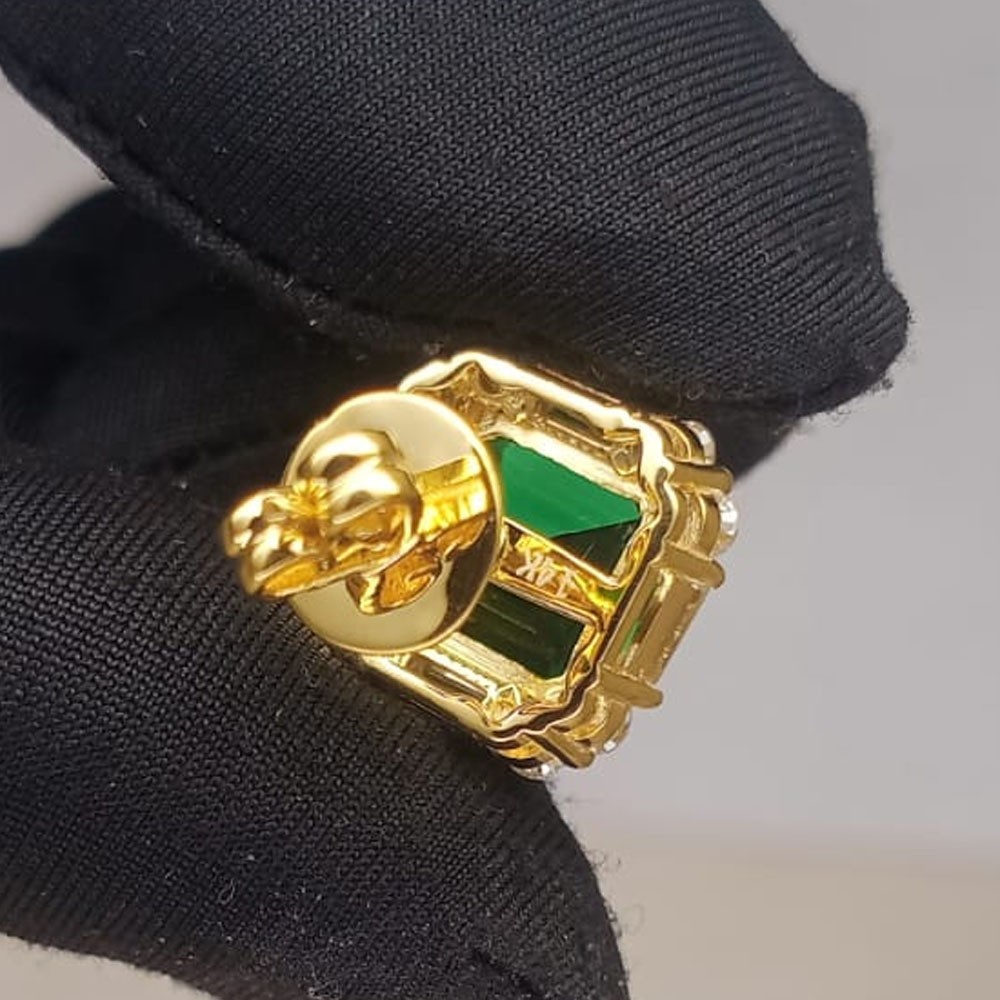 5.16Ct Asscher Cut Natural Emerald & Diamond Stud Earring 14K Solid Yellow Gold