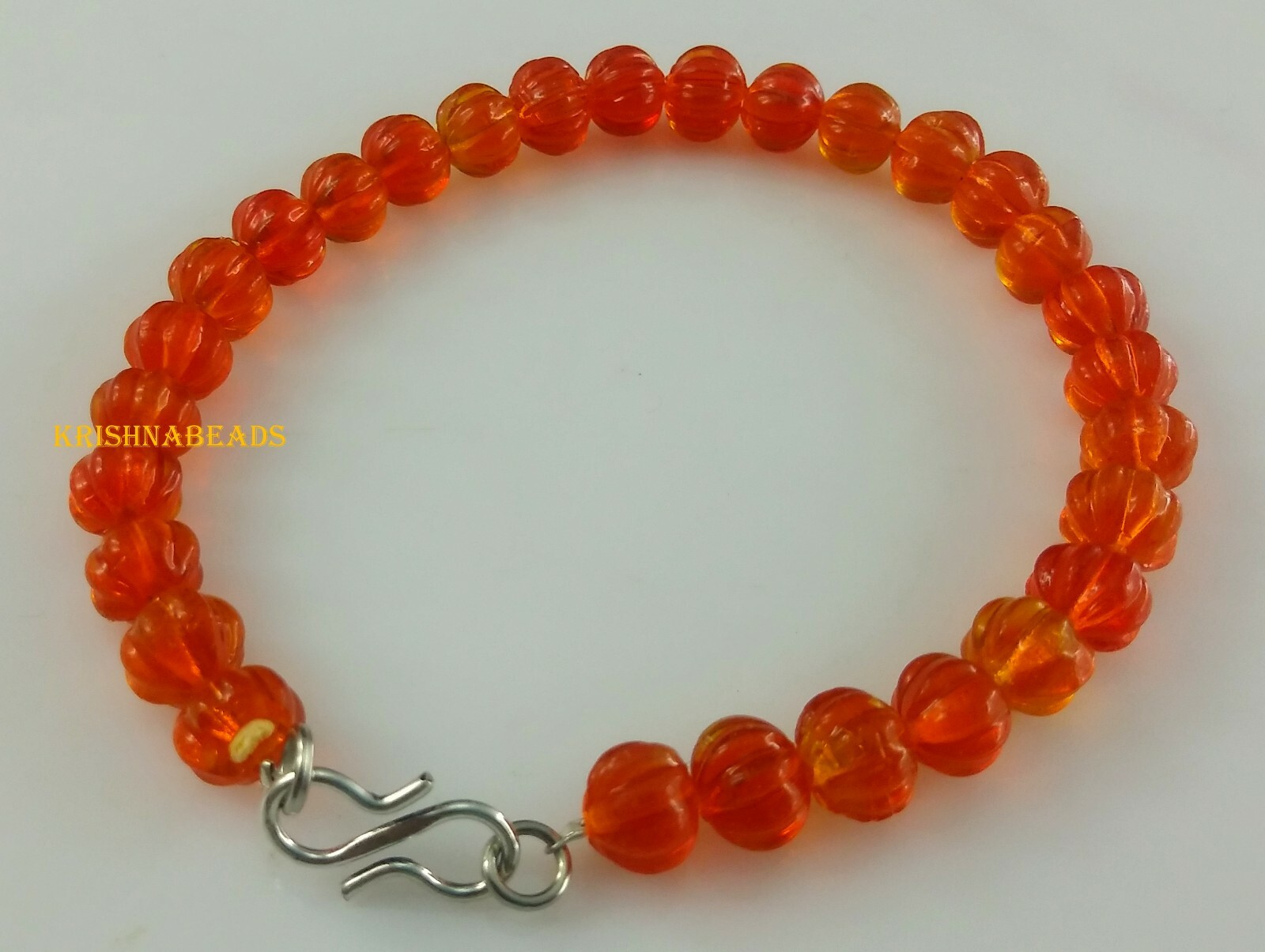 Watermelon Carnelian Quartz Carved 6-7mm Hydro Smooth Gemstone 1 Bracelet 7″Inch