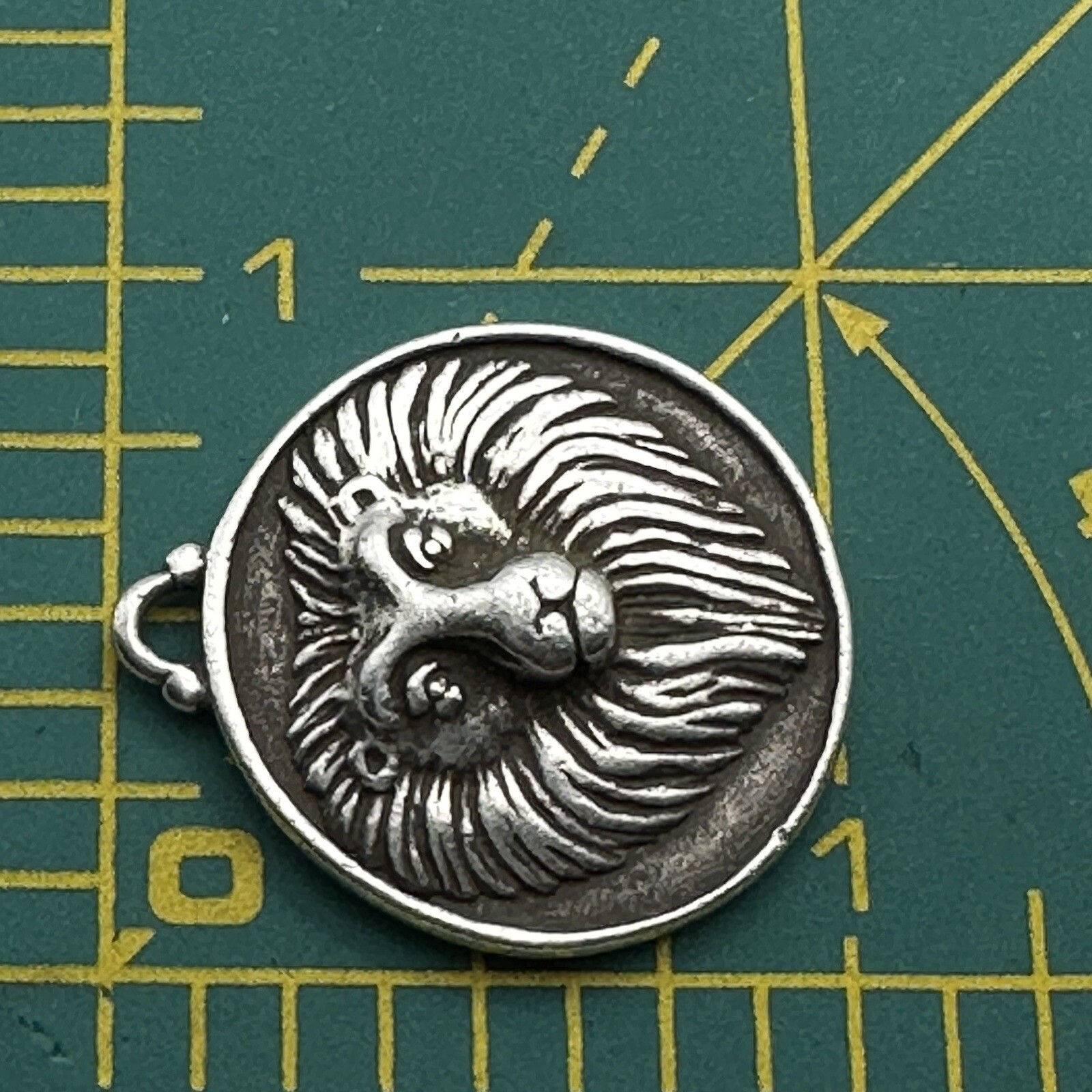 Lion Face Pendant Double Sided Courage Sun Wings Head Round Leo Sterling Silver