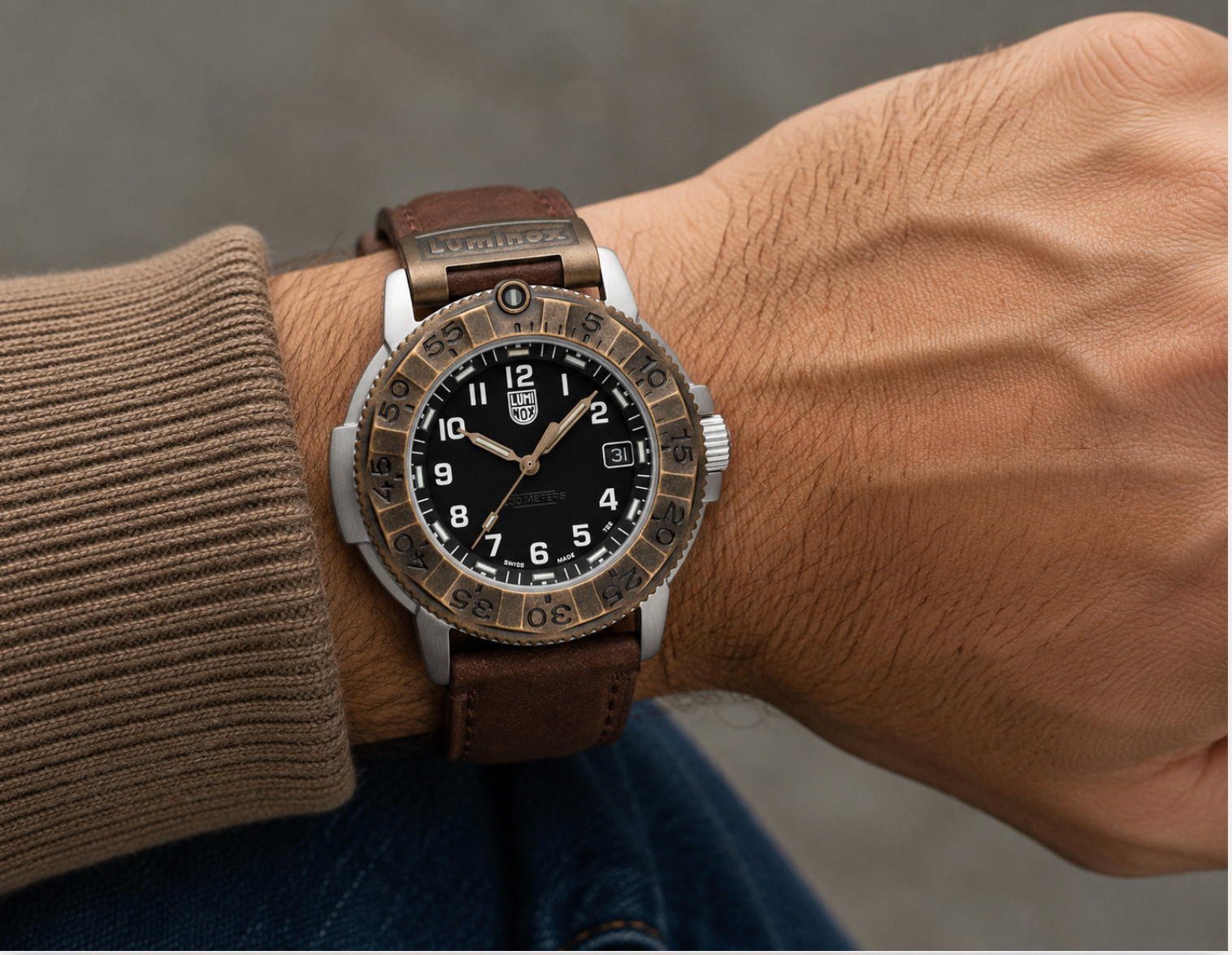 Luminox XL.1301.LG 43mm Swiss Quartz Adventure Leather Sapphire 200M Watch