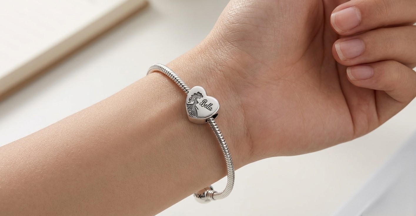 Personalized Name And Girl Heart Bracelet Charm