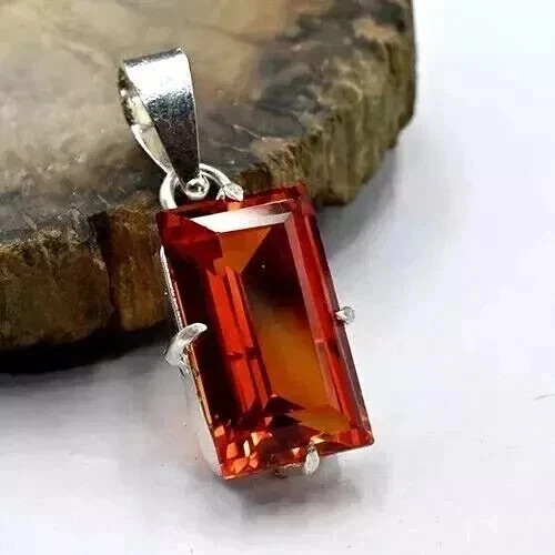 Natural 23.14 Ct Orange Sapphire Baguette Cut 925 Solid Silver Pendant Gemstone
