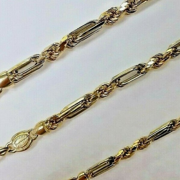 Authentic 14K Tri Color Hollow Figarope Link Chain Necklace 3mm-4.5mm 16″~28″