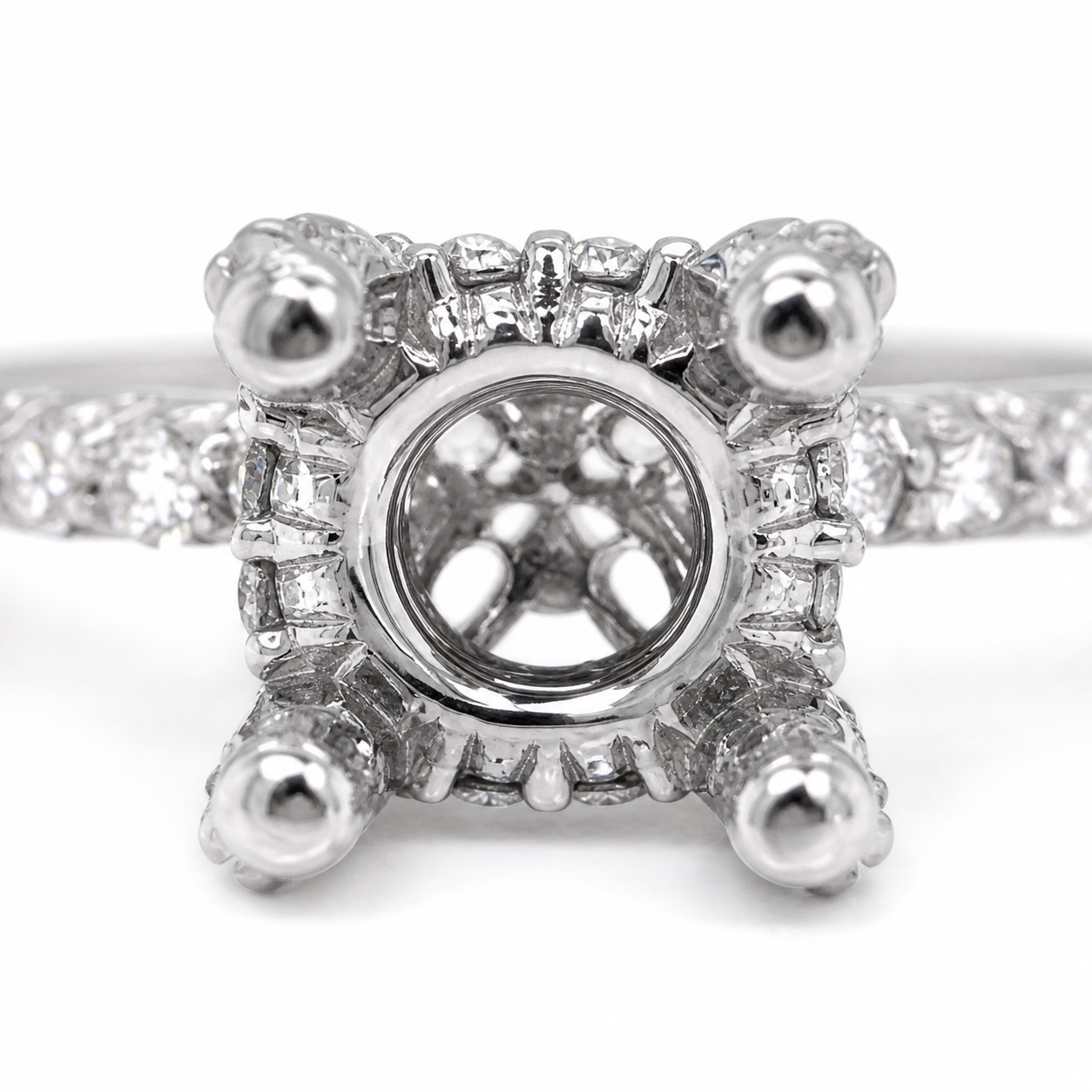 14K White Gold Diamond Halo Semi Mount Ring for 7mm Center | 0.70ct H SI