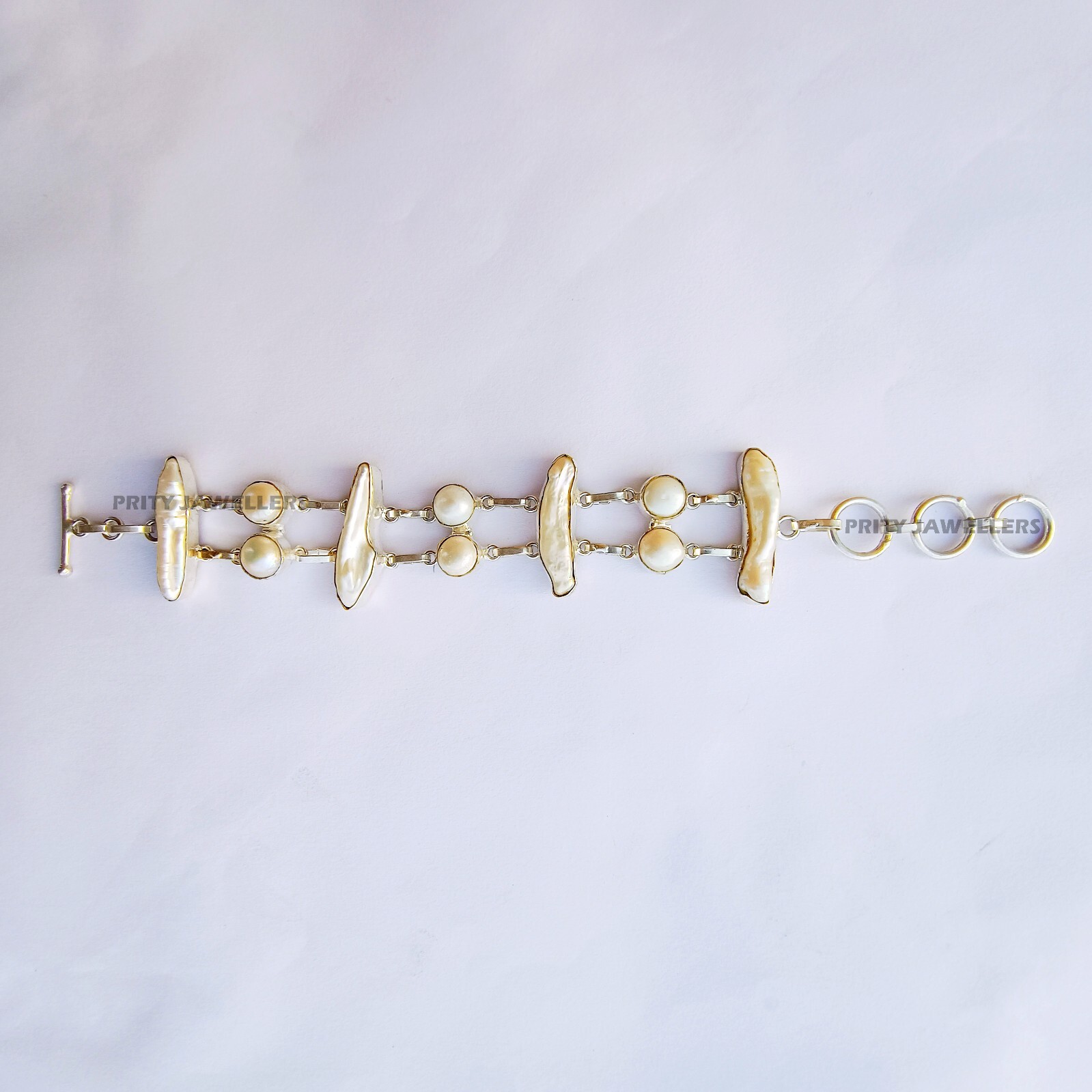 Pearl With Biwa Bracelet, Silver Plated Handmade Bracelet, All Size Available
