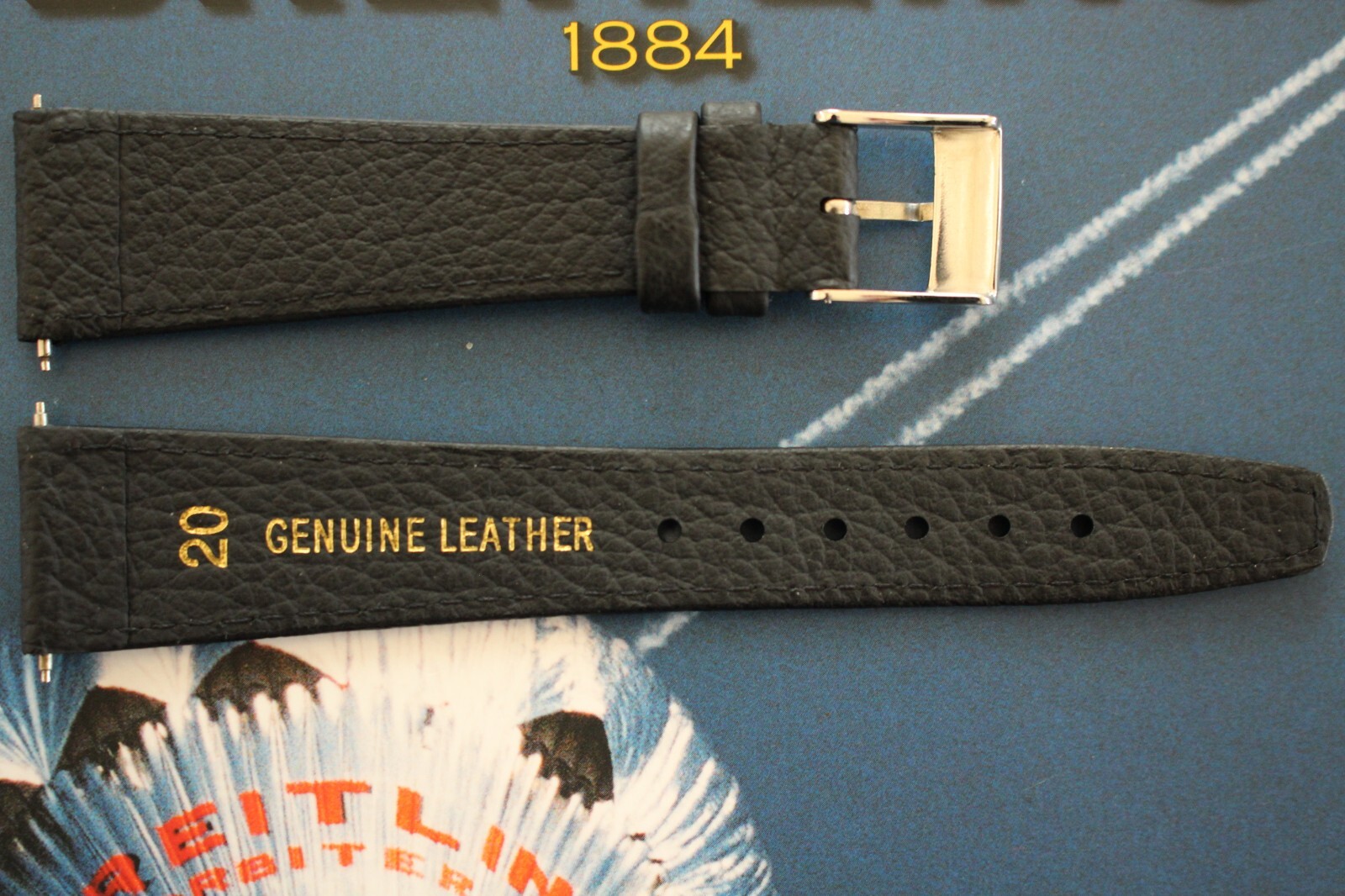 VINT 20-14 TONGUE BUCKLE BROWN BULLHIDE WATCH BAND WATCHBAND STRAP FOR BREITLING
