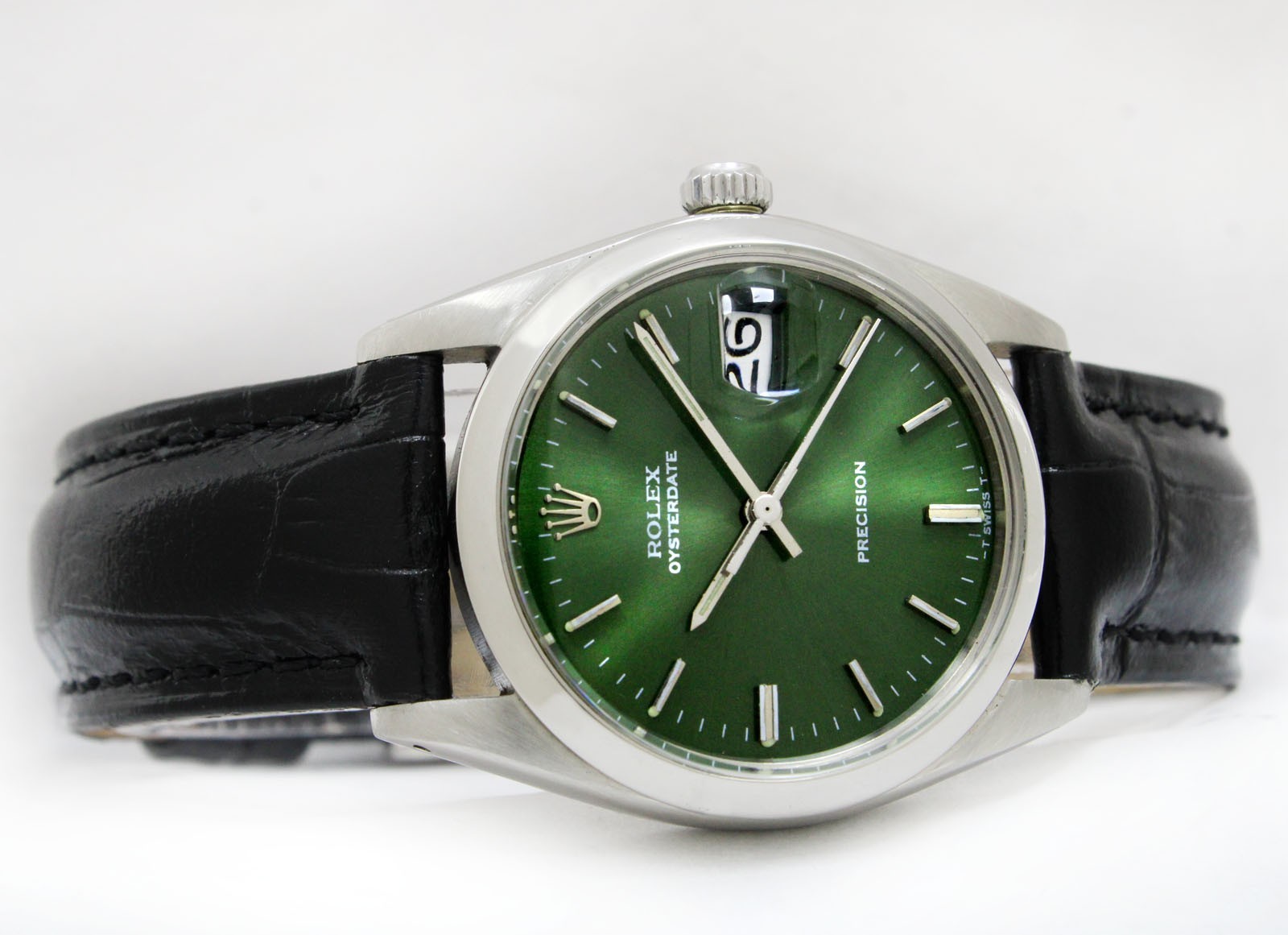 Vintage Rolex Oysterdate Precision Green Dial 34mm Men Steel Men Watch Ref 6694