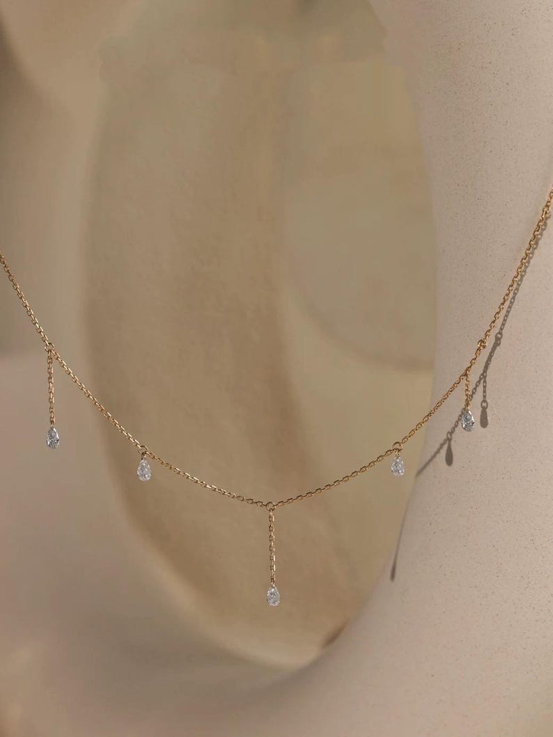In 14k Yellow Gold Pear Natural Diamond GH/SI Station 16inch Necklace For Gift