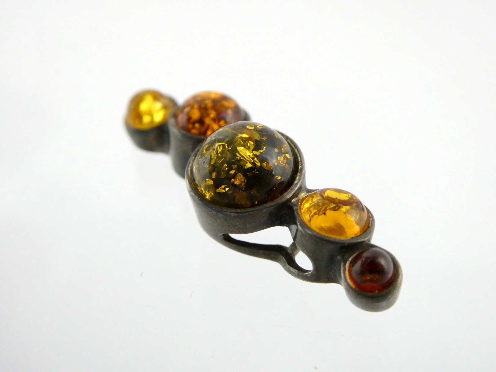 Sterling Silver Yellow Green Orange Amber Slide Pendant 925 2.8g 1 1/8 Inches