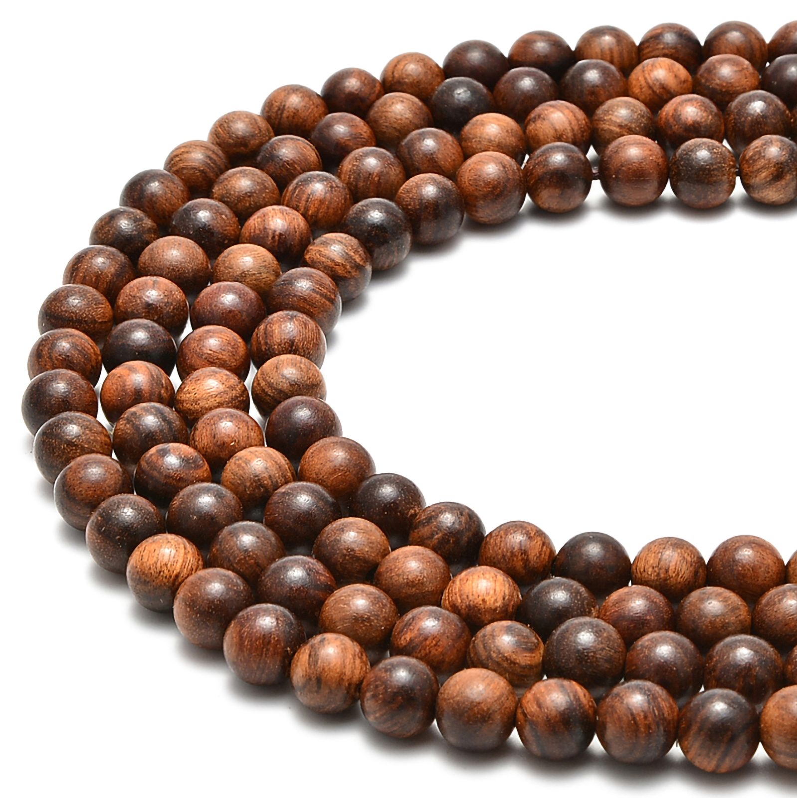 Dark Brown Tiger Skin Sandalwood Smooth Round Beads 6mm 8mm 10mm 12mm 15.5″ Strd