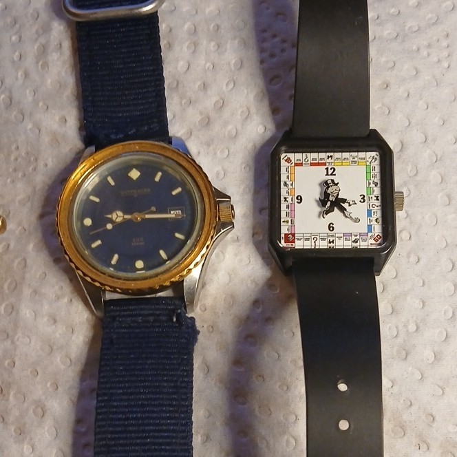Wittnauer Vintage Dive Watch, Screw Down Crown . Timex Electrica . Monopoly.