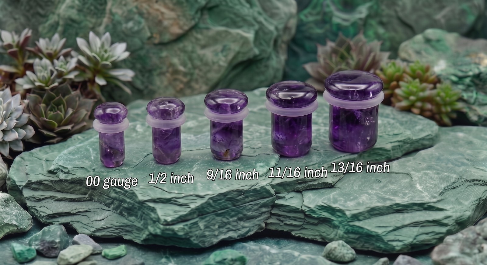 Pair of Single Flare Amethyst Stone Plugs gauges organic Size 8ga to 1 Inch E615