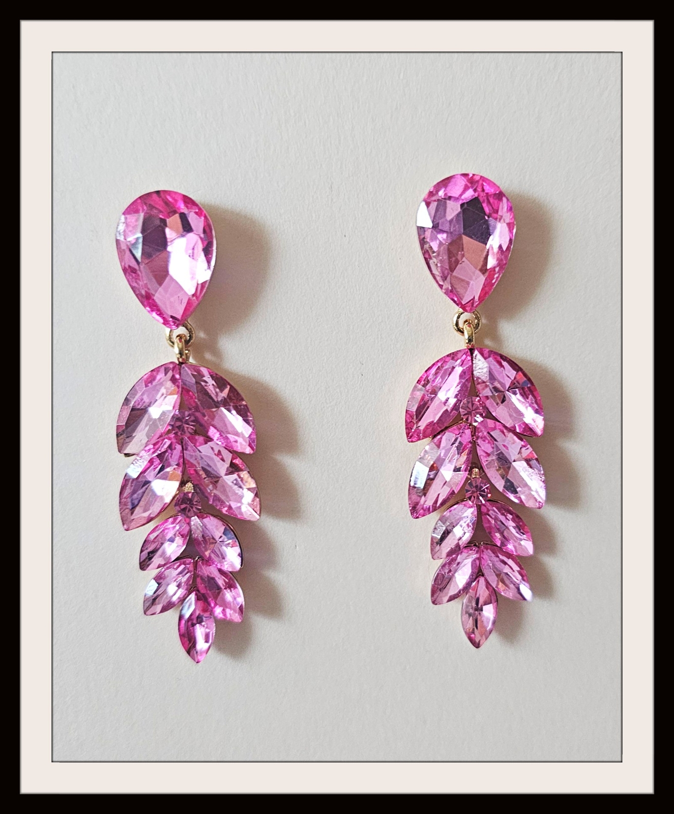 Long Pink Crystal Earrings Special Occasion Chandelier Pierced