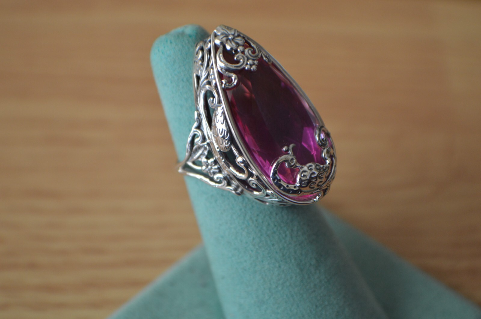 26.00ct Orchid Quartz Triplet Peacock Ring Fine Sterling Silver Size 7 ~ 30x15mm