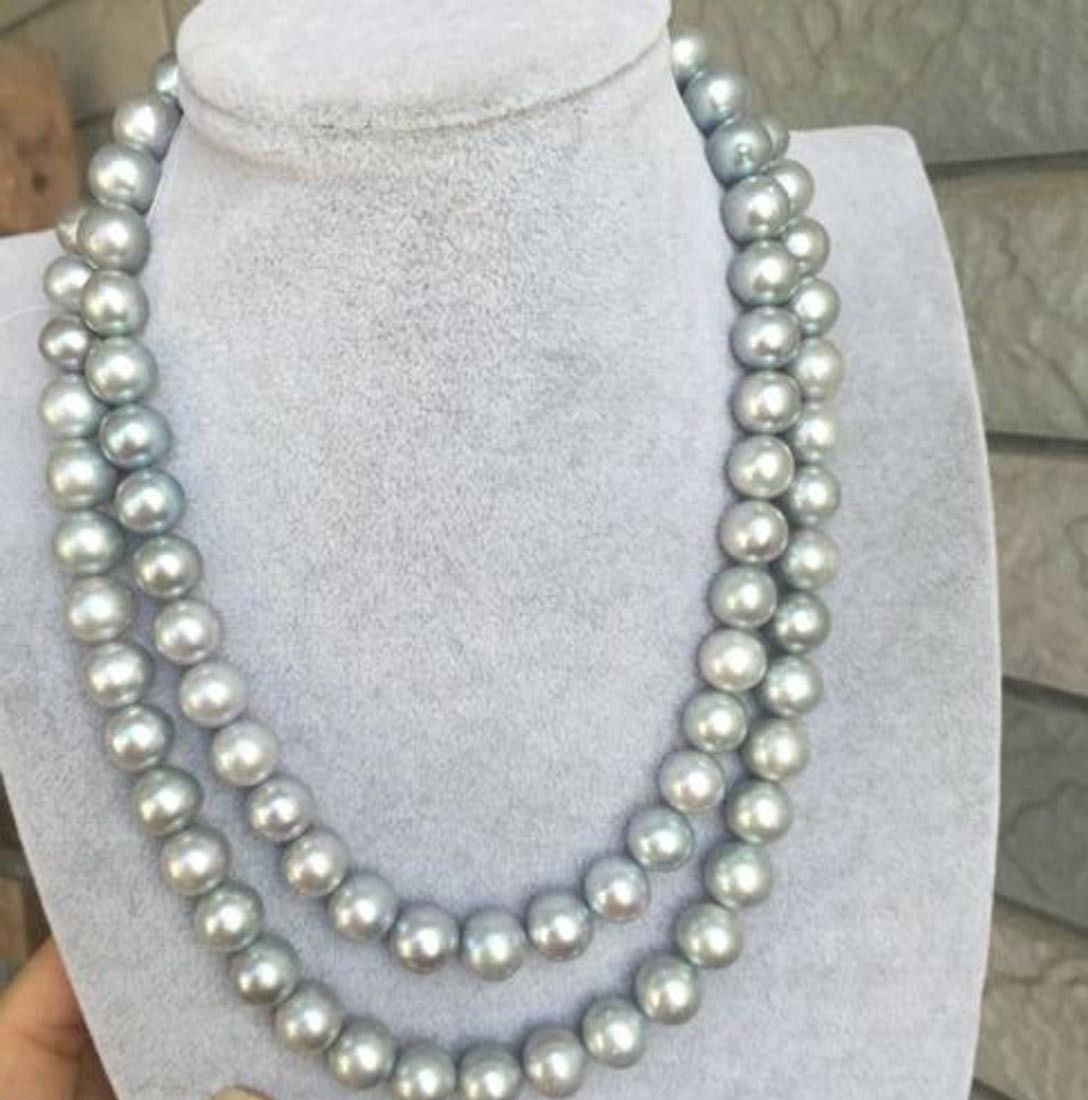 9-10MM GENUINE NATURAL GRAY AKOYA FRESHWATER CULTURED PEARL NECKLACE 36 INCH