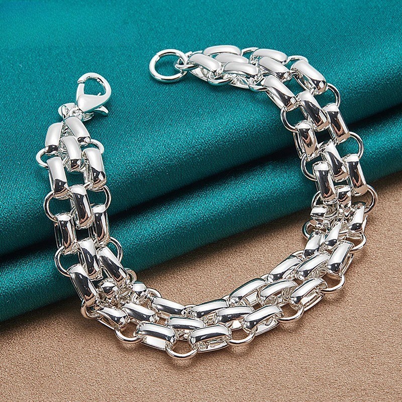 New Silver Plated Interlocking Circle Link Bracelet 20cm Womens Fashion Jewelry