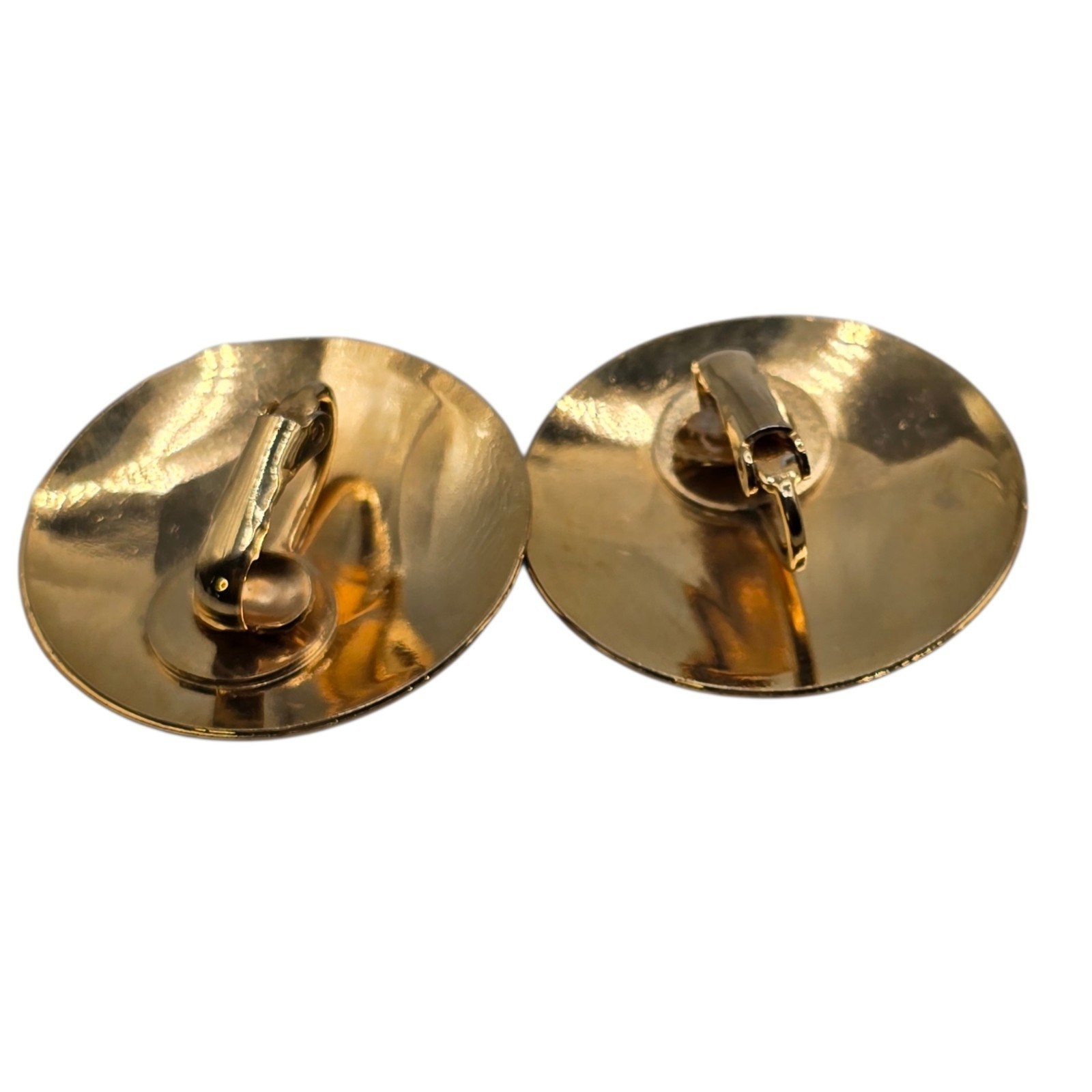 Vintage Lily Earrings Leaf Plant Floral Iris Flower Gold Tone Round Clip Ons
