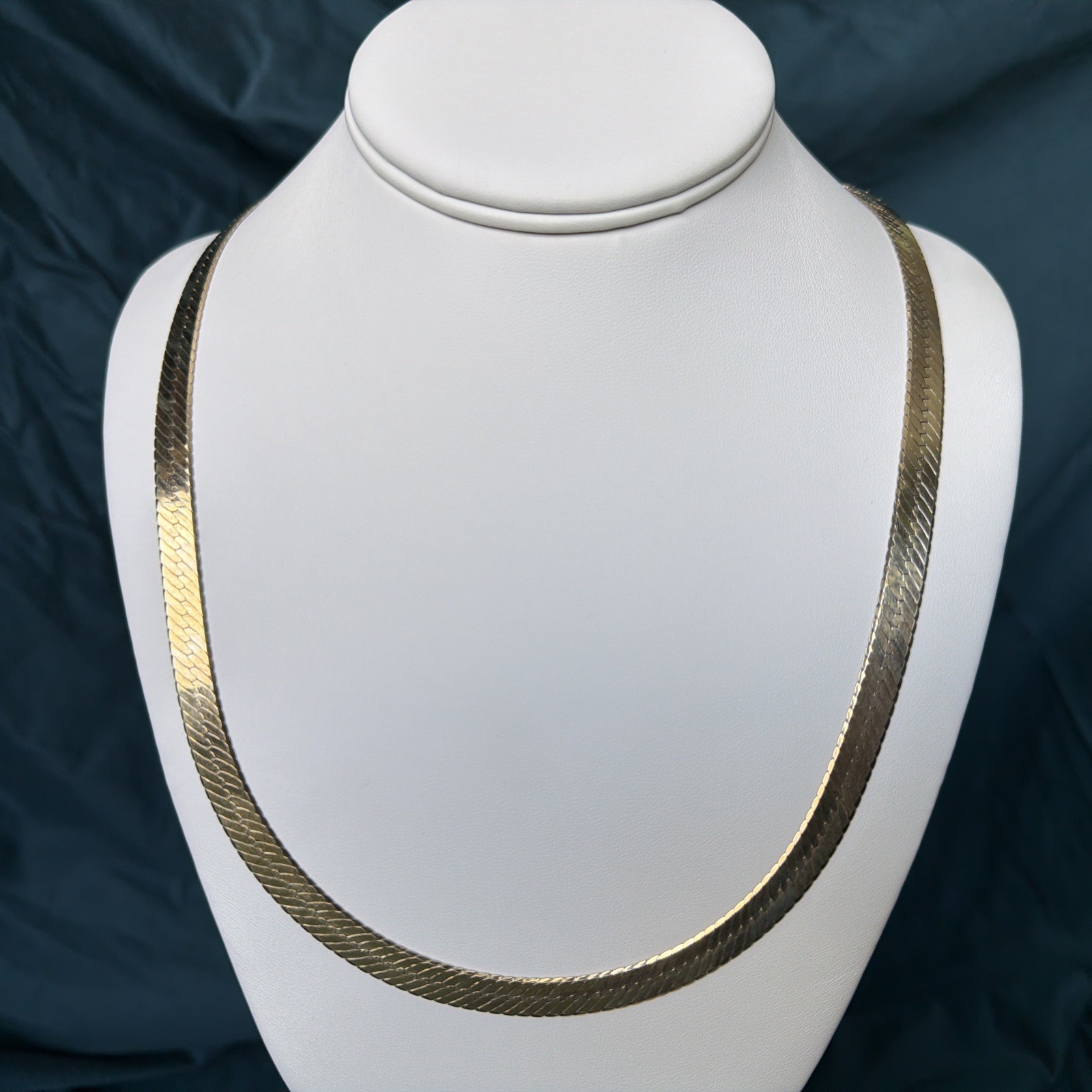 Vintage Sterling Silver Herringbone Necklace 30” 7mm Gold Over 925, 41g Unisex