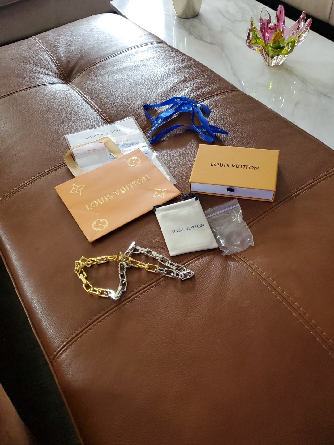LOUIS VUITTON 20″ Chain Monogram Chain MENS Colorful Beautiful Unworn 2 Tones