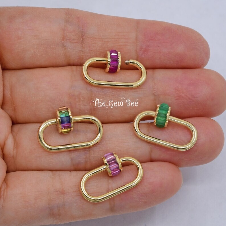 12.5×19.2mm 14K Solid Yellow Gold Ruby Charm Carabiner Screw Enhancer Charm