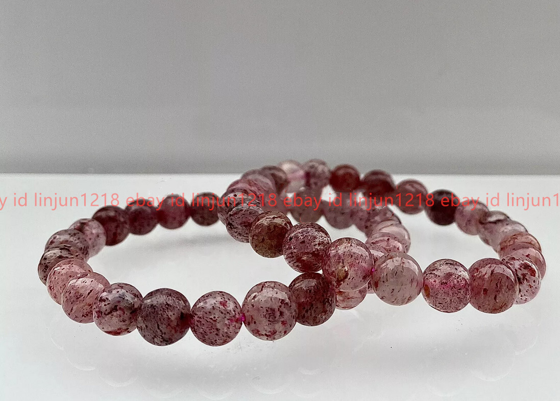 Wholesale Lot 6 Pcs Strawberry Quartz 8mm 7.5” Crystal Healing Stretch Bracelet