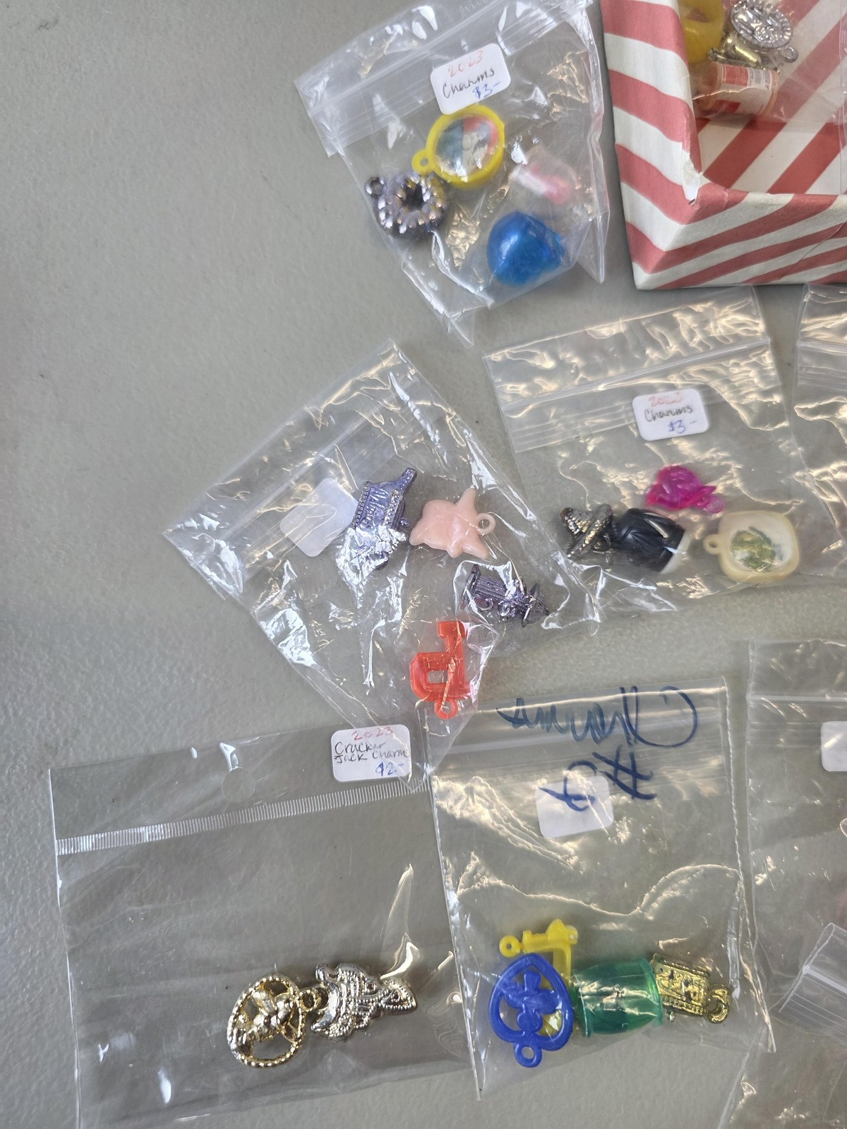 Vintage Cracker Jack Prize Charm Jewelry Lot Plastic Metal Charms Earrings Boxed