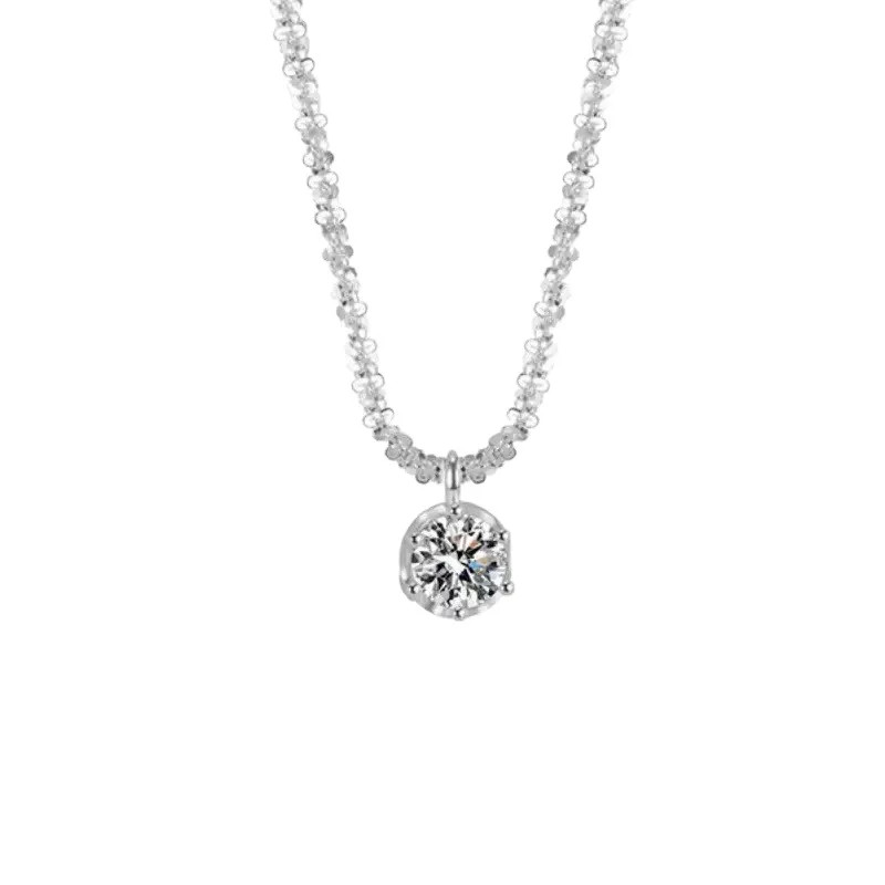 925 Sterling Silver Necklace Zircon Pendant Sparkling Necklace Clavicle Chain