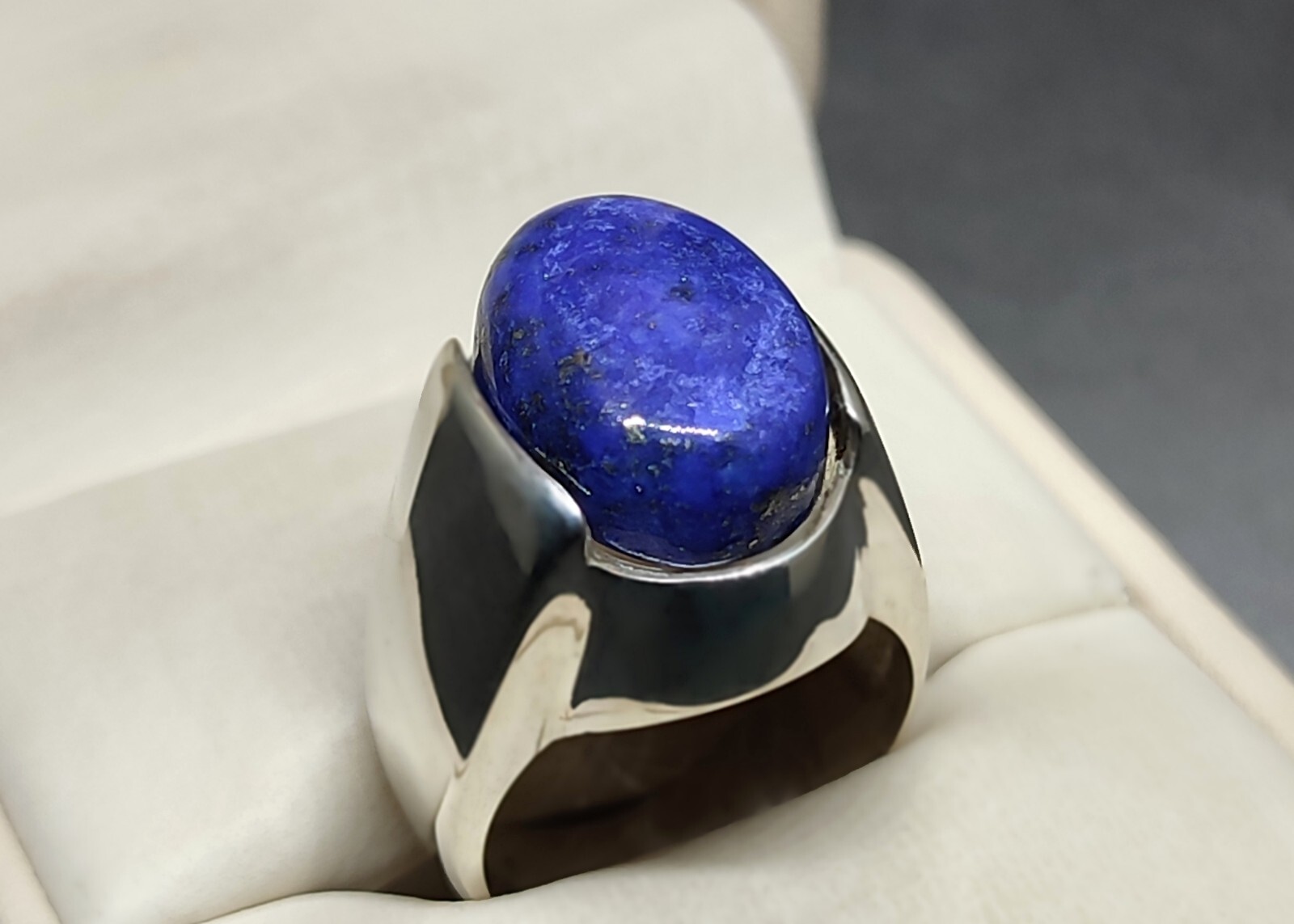 Natural 12 Carat Blue Lapis Lazuli Sterling Silver 925 Handmade Mens Plain Ring