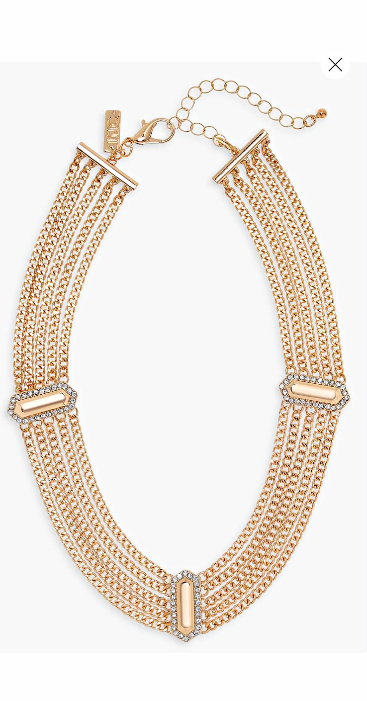 Chico’s Gold Tone Multi-Strand Curb Chain Crystal Bar Necklace Adjustable