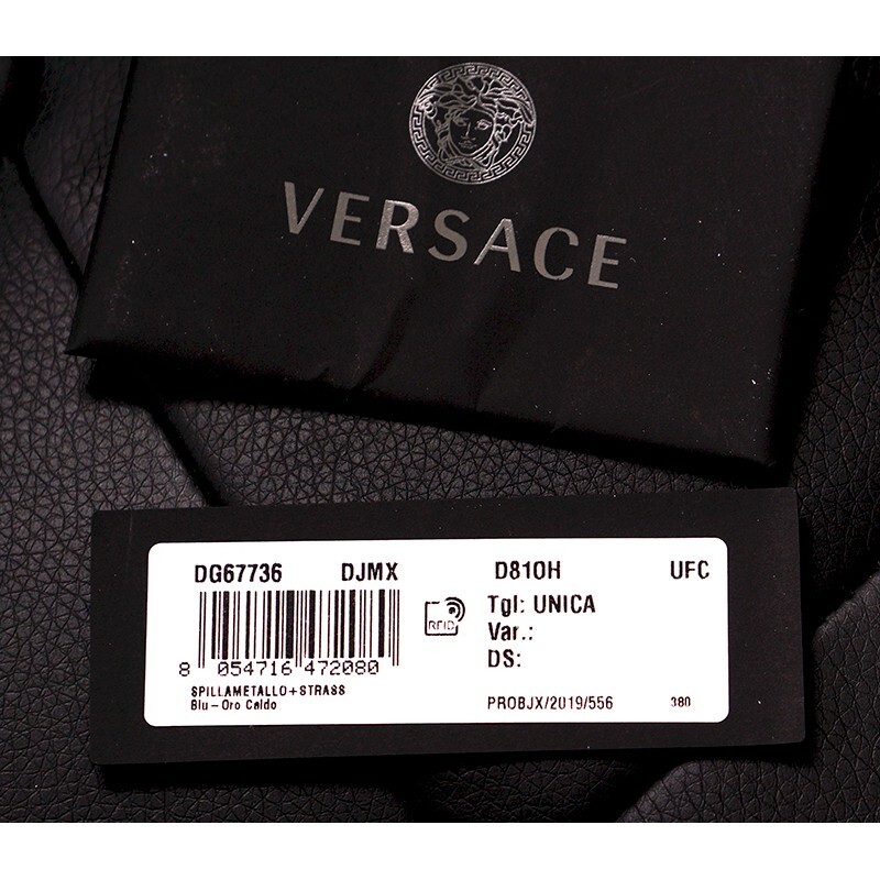 NEW $1,100 VERSACE Blue White Crystal Embellished MEDUSA LOGO BOW Large BROOCH