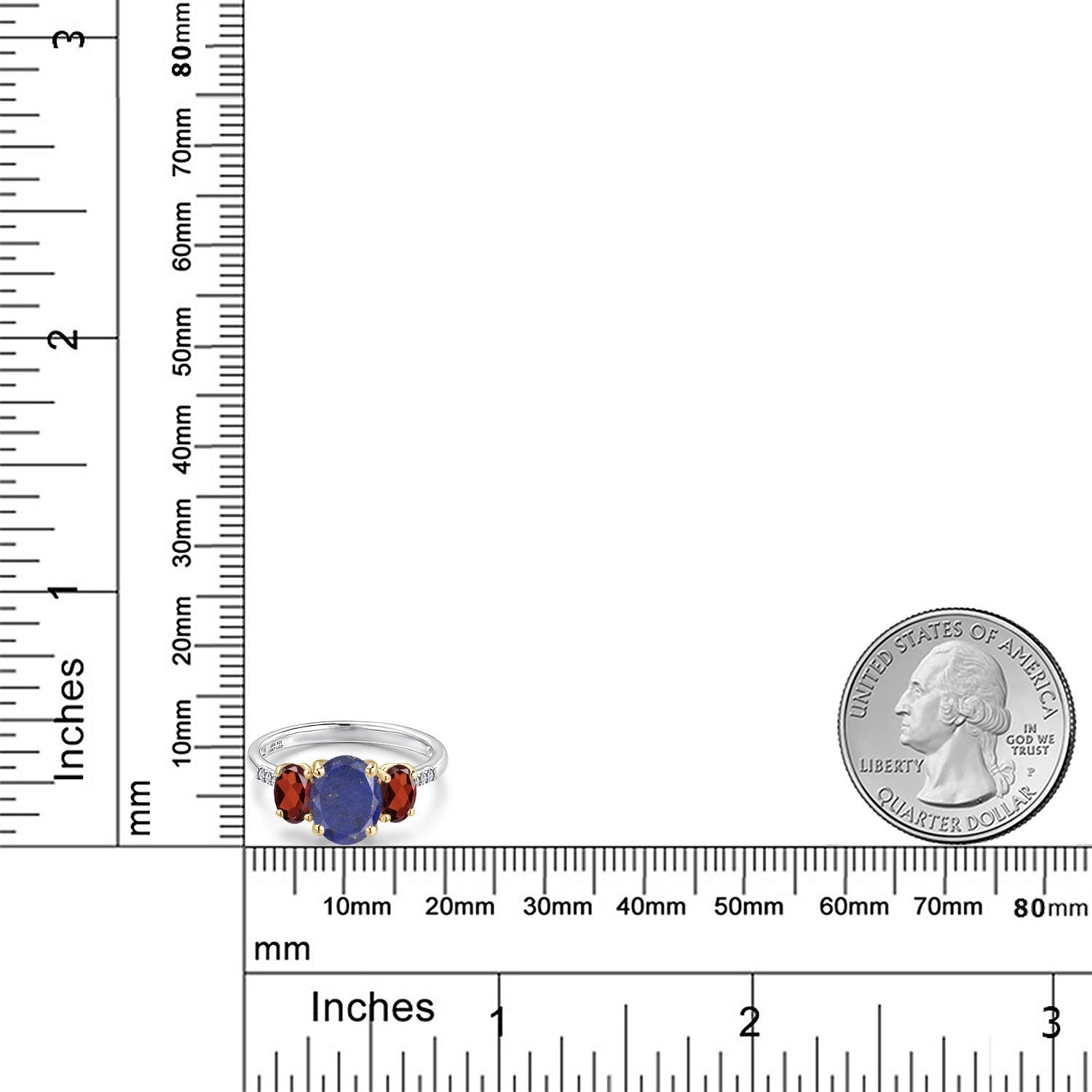 925 Silver and 10K Yellow Gold Blue Lapis and Garnet and Lab Grown Diamond