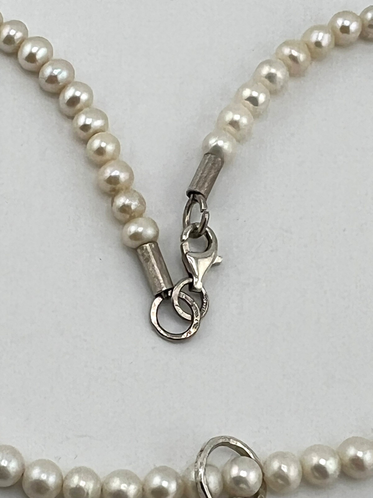 Artisan Pearl necklace 925 Sterling silver hollow form pendant signed FLW