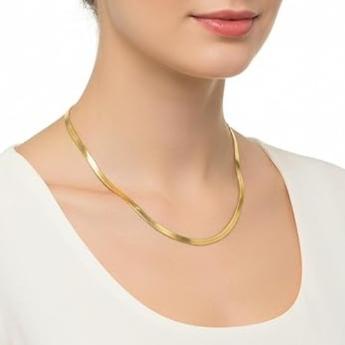 Women’s Herringbone Gold Plated Choker Necklace Stainless Steel Chian Jewelry
