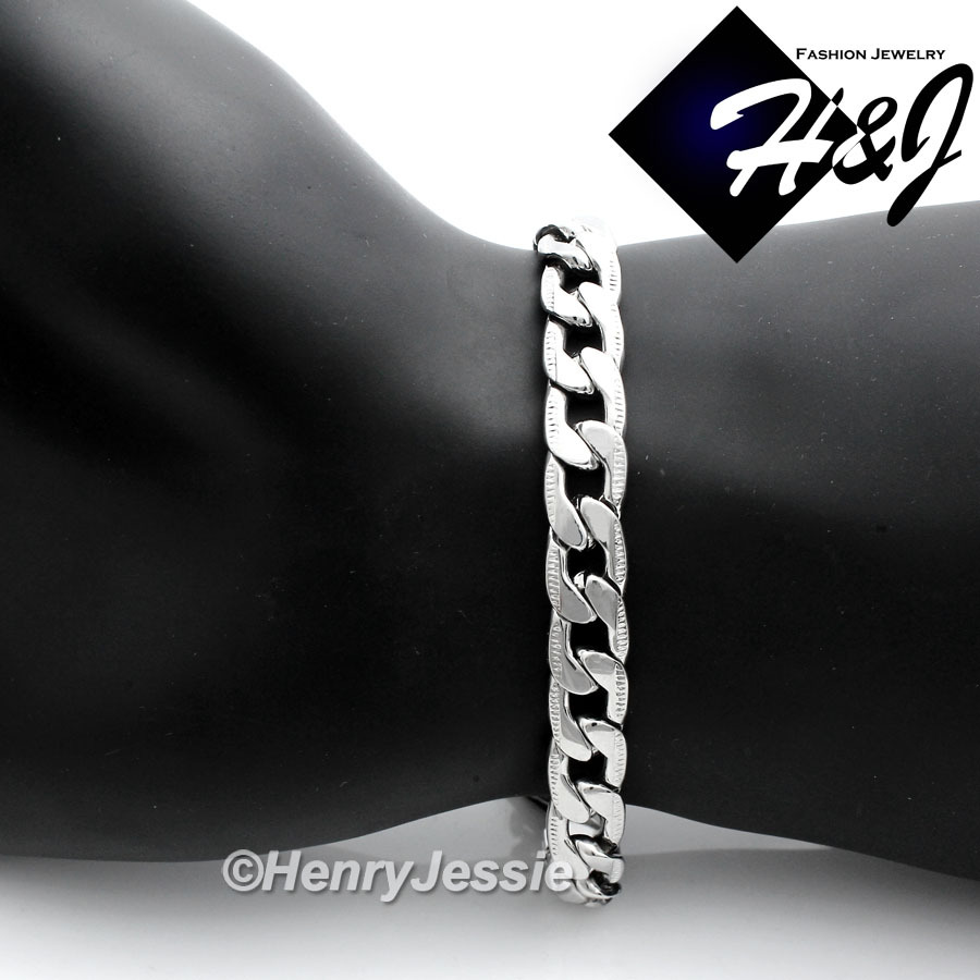 18-40″Stainless Steel 8mm Silver Diamond Cut Cuban Curb Chain Necklace Bracelet
